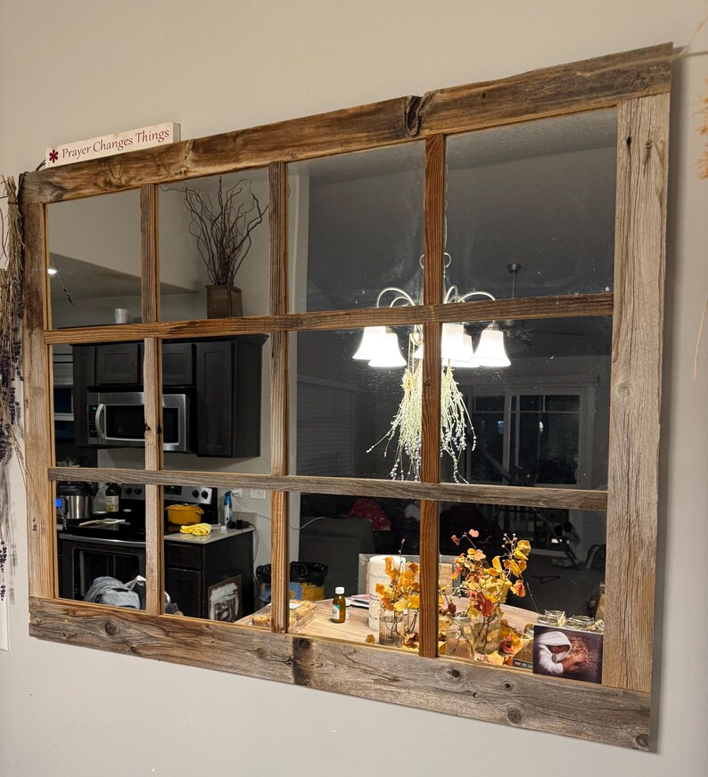 Window Mirror Rustic Small 46”x36”rustic Mirror-large Mirror- Farmhouse Wall Decor- Large Window ...