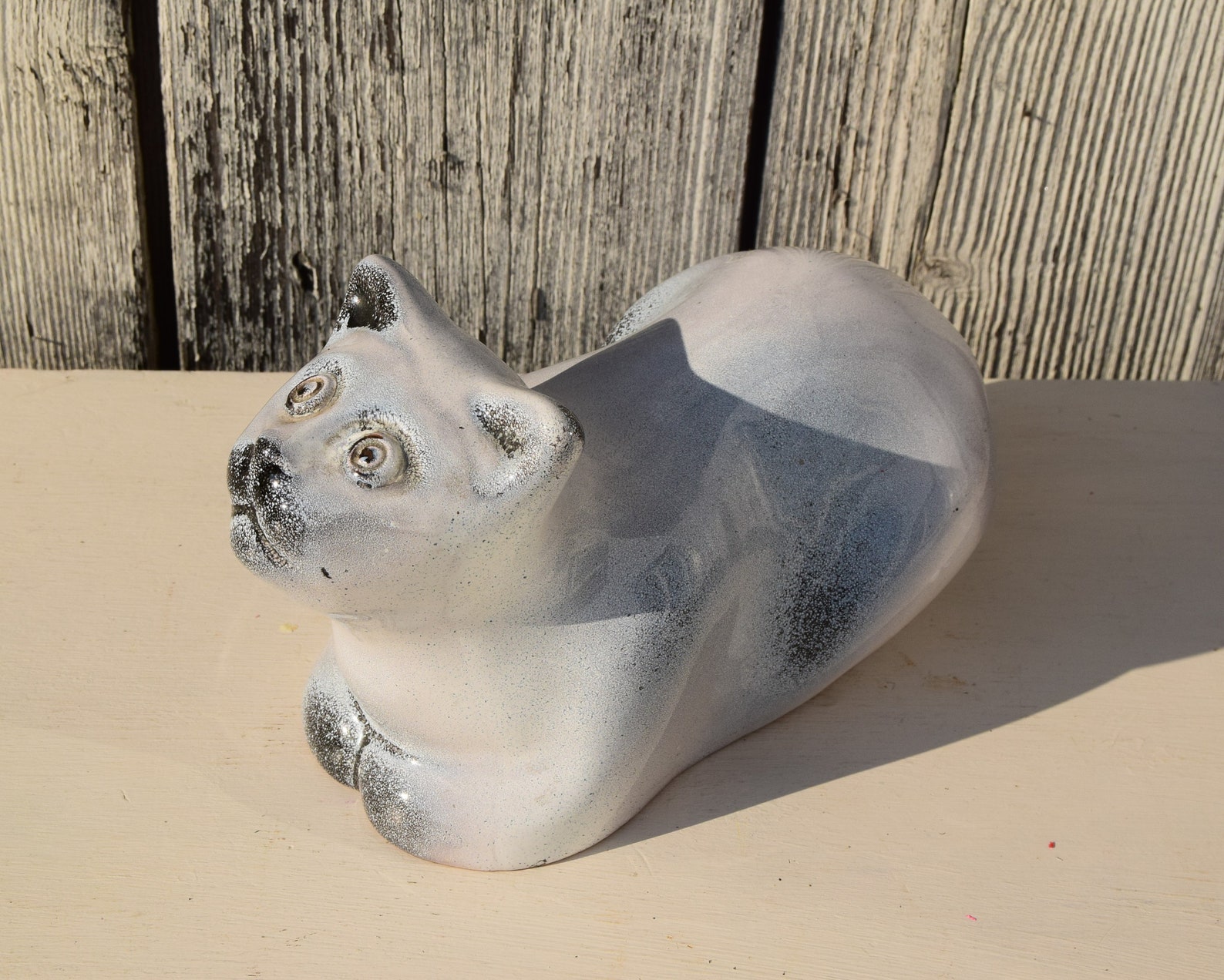 Minimalist Ceramic Cat Statue / Vintage Pottery Blue Cat / Etsy