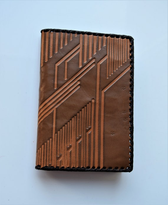 Tooled leather wallet / Unused unisex genuine leat