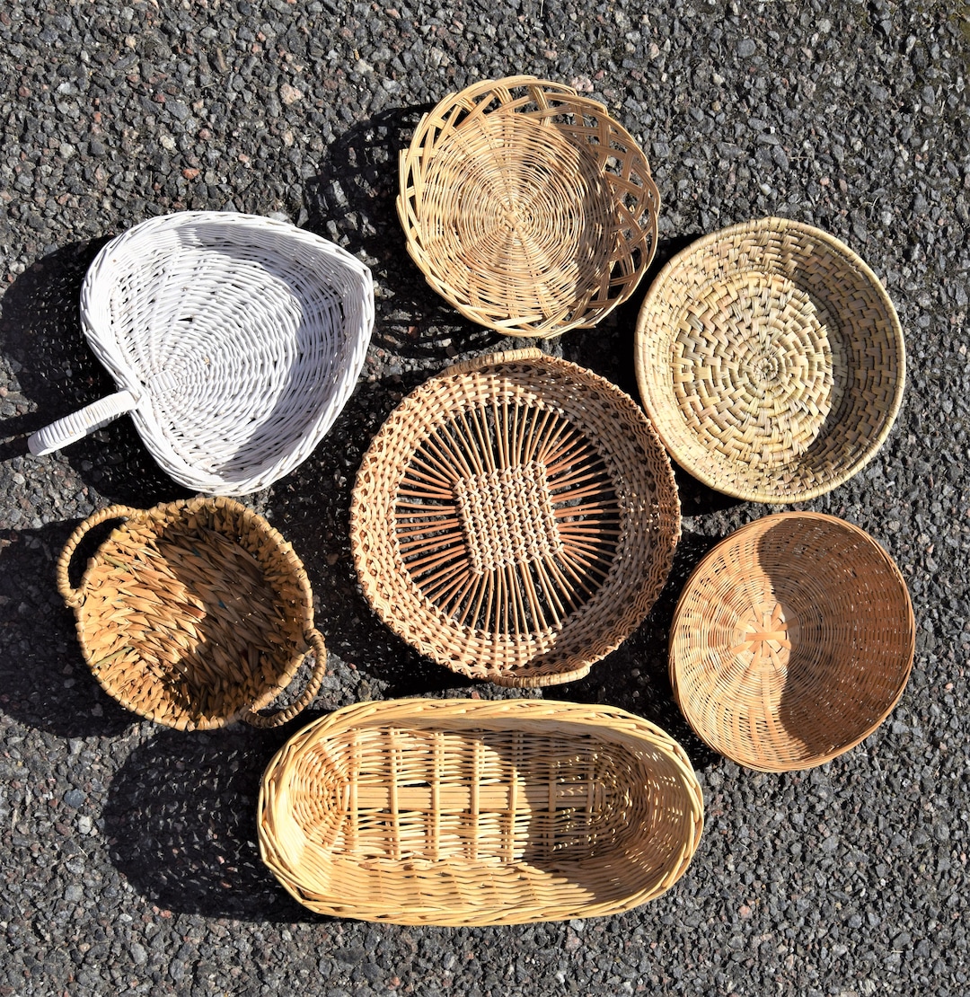 Vintage Wall Baskets / Set of 7 Natural Hand Woven Basket Collection