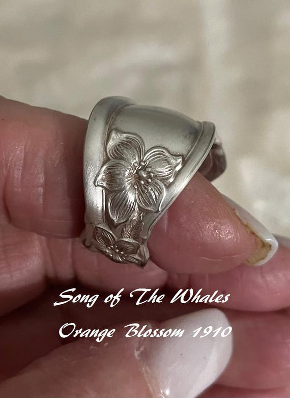Antique Silver Spoon Rings, Orange Blossom 1910 View 3