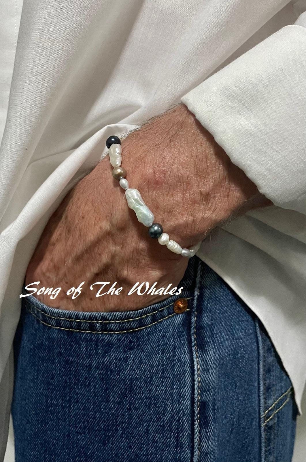Men's Pearl Bracelet 8", Pearl's For Men, Men's Pearl Jewelry, Boyfriend Gift's, Men's Bracelet's, Gift's For Men, Pearl Anniversary