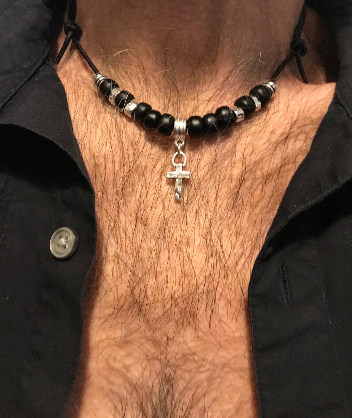 Mens leather chokers mens leather chokers with cross mens Etsy