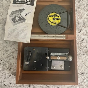 Thorens Music Box, 1960s Vintage Thorens Automatic Disc Music Box Style AD30W Made In Switzerland, Vintage Swiss Music Box