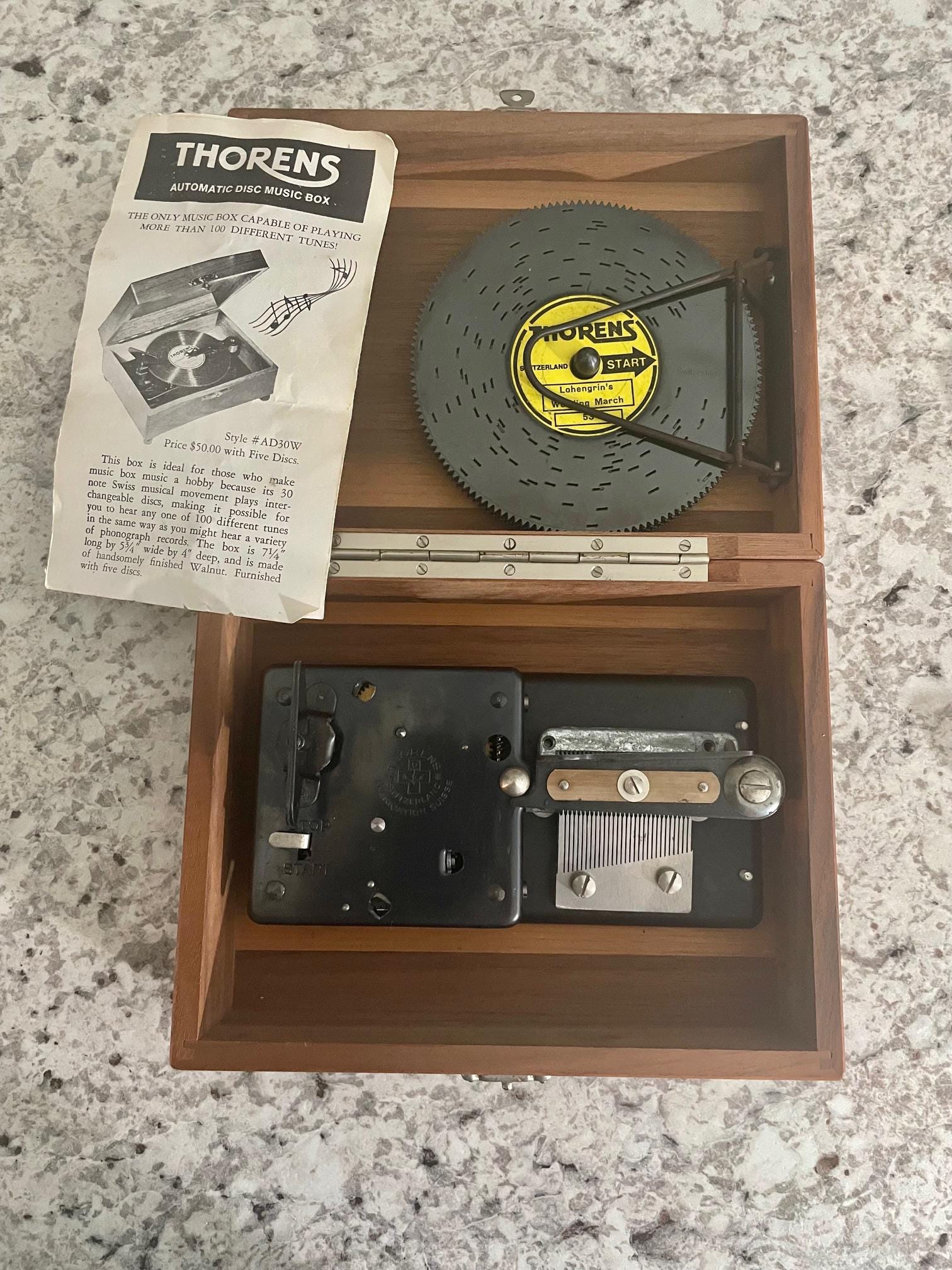Thorens Music Box, 1960s Vintage Thorens Automatic Disc Music Box