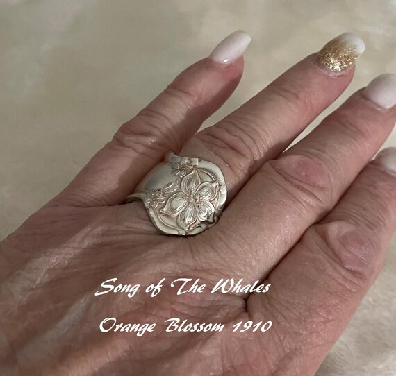Antique Silver Spoon Rings, Orange Blossom 1910 View 2
