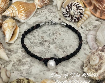 Men's Pearl Leather Bracelet 8", Tahitian Pearl Bracelet, Gift's For Him, Boyfriend Gift's, Pearl Anniversary, June Birthstone, Pearl Gift's