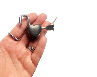 Small Heart Lock & Heart Key , wedding gifts , LOVE LOCK , heart padlock , shabby chic wedding decor . unique 7th anniversary gifts for her