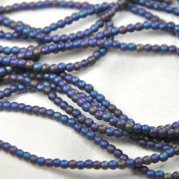 2mm round smooth druk beads Czech pressed glass matte iris blue 100 beads