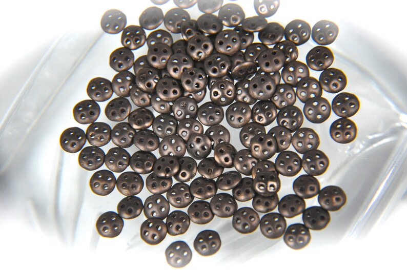 50 Bronze matte 4-hole lentil beads 6mm QuadraLentils CzechMate