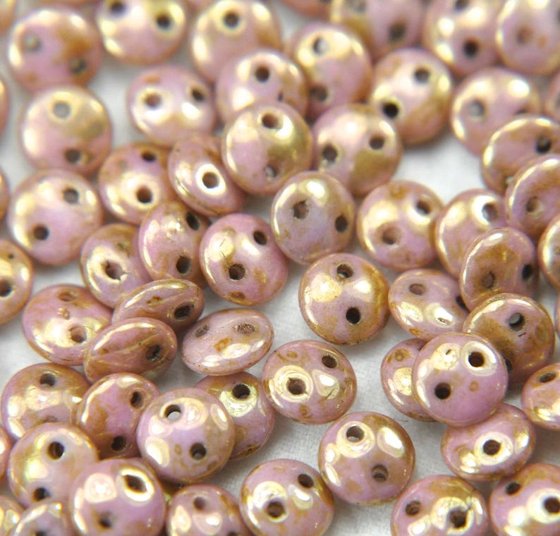50 Rosetan 2-hole lentil beads 6mm luster opaque rosegold topaz