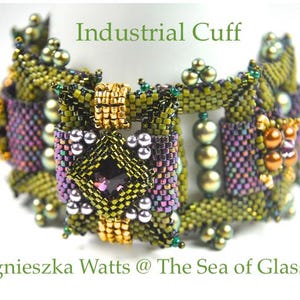 Bead Weaving Bracelet Pattern  “Industrial Cuff” –Geometric Bracelet Tutorial, Dimensional Beadwork,