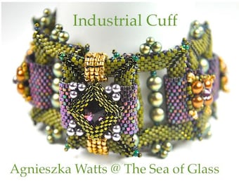 Bead Weaving Bracelet Pattern  “Industrial Cuff” –Geometric Bracelet Tutorial, Dimensional Beadwork,