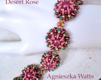 Tutorial de pulsera Rosa del Desierto – Patrón de pulsera floral con cuentas (PDF)