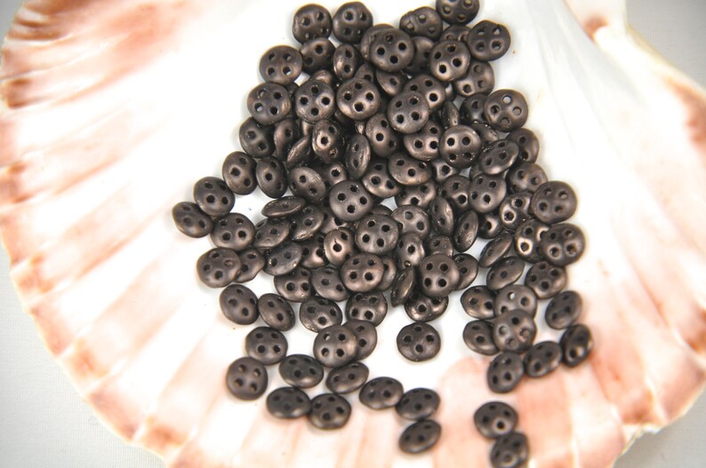 50 Bronze matte 4-hole lentil beads 6mm QuadraLentils CzechMate