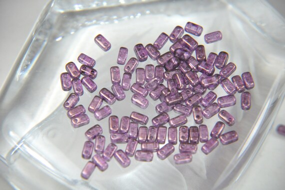 50 Lentils Czech Two Hole Met Amethyst Luster Glass Beads Czech Beads