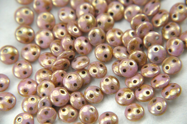 50 Rosetan 2-hole lentil beads 6mm luster opaque rosegold topaz