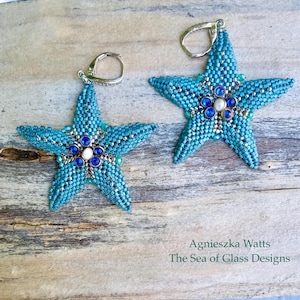 Starfish Earrings Beading Pattern: Ocean Blue Delica Bead Tutorial (PDF) by Agnieszka Watts