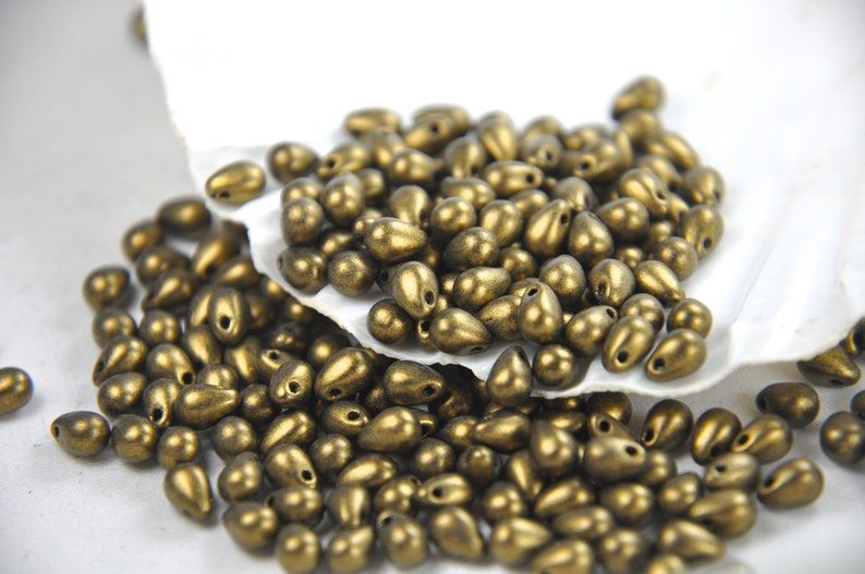 100 Metallic Dark Forest Suede Czech Glass Tear Drop Teardrops Beads 6MM