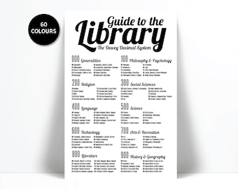 Dewey Decimal System - Art Print - Library Poster - School Poster - Book Lover - Librarian Gift - Typography Poster - Education Infographic