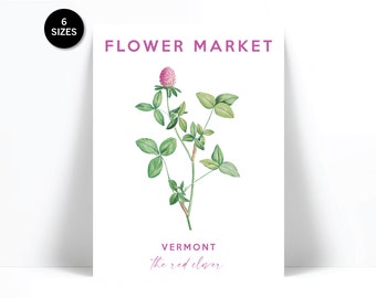 Flower Market Art Print - Vermont State Flower Wall Art - Red Clover Poster - Floral Botanical Plant Print - Flower Shop Botany Art Decor