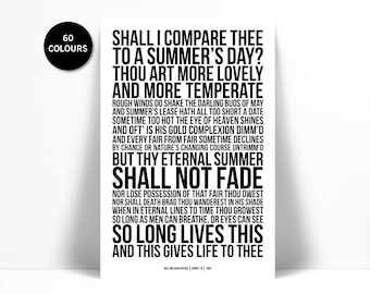 William Shakespeare Quote Art Print - Sonnet 18 Poster - Shall I Compare Thee - Typography Quote - Literature Literary Poster - Poetry Decor