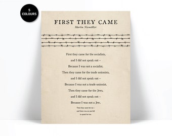 First They Came Then They Came For Me Art Print - Martin Niemöller - Holocaust Poem - Racism Civil Human Rights - Immigration Fascism Poster