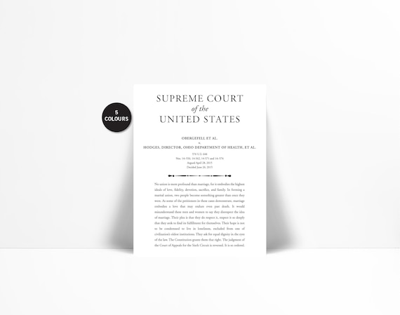 Gay Marriage United States Supreme Court Case Art Print -  Obergefell v. Hodges - Justice Legal - Lawyer Judge Law Student Gift - Classroom