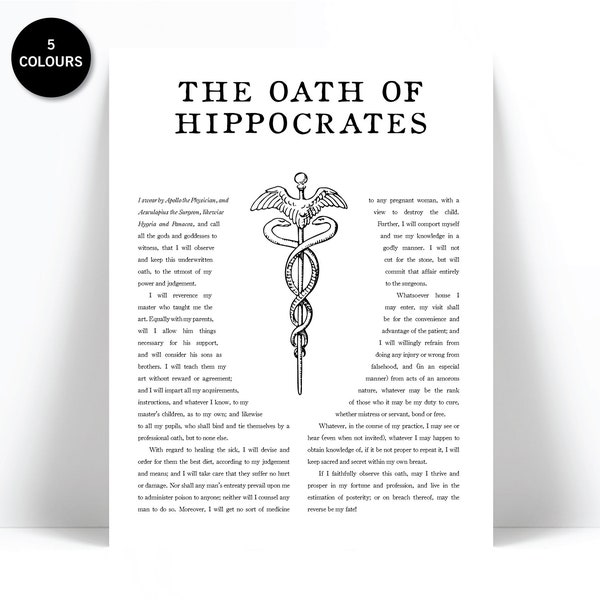 The Hippocratic Oath - Art Print - Hippocrates Medical Quote Poster - Gift for Doctor - Medical Student Gift - Typography - Graduation Gift
