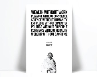 Seven Social Sins - Mahatma Gandhi - Art Print - Motivational Inspirational Typography Poster - Graduation Gift- Seven Deadly Sins - Ethics