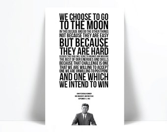 John Fitzgerald Kennedy Moon Landing Presidential Speech Art Print - JFK Quote - Classroom - American US History - Science Teacher Astronaut