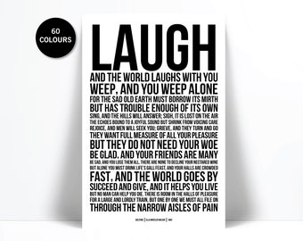 Laugh & the World Laughs With You Art Print - Solitude by Ella Wheeler Wilcox - Motivational Poetry - Inspirational Quote Typographic Print