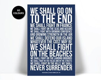 Winston Churchill Quote Art Print - We Shall Fight on the Beaches Speech - World War Two Poster - British History - WWII - Historical Quote