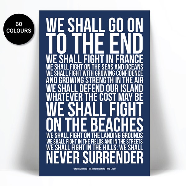 Winston Churchill Quote Art Print - We Shall Fight on the Beaches Speech - World War Two Poster - British History - WWII - Historical Quote