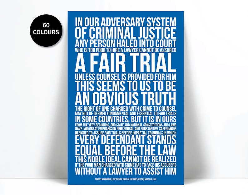 Gideon v. Wainwright Art Print United States Supreme Court Case Quote Justice Legal Poster Lawyer Judge Law Student Gift Classroom image 1