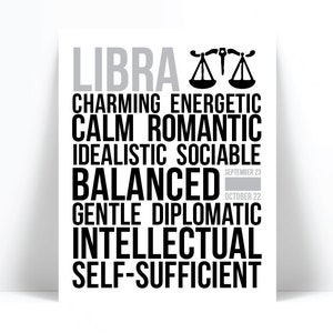 Libra Personality Character Traits - Subway Art - Libra Gift - Astrology Print - Zodiac Wall Art - Libra Birthday Gift - Horoscope Art Print