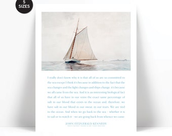 John Fitzgerald Kennedy Ocean Speech Art Print - Presidential Poster - Sailboat Sailing - Sailor Beach Decor - Winslow Homer Painting