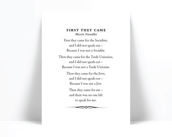 First They Came Then They Came For Me Art Print - Martin Niemöller - Holocaust Poem - Racism Civil Human Rights - Immigration Fascism Poster