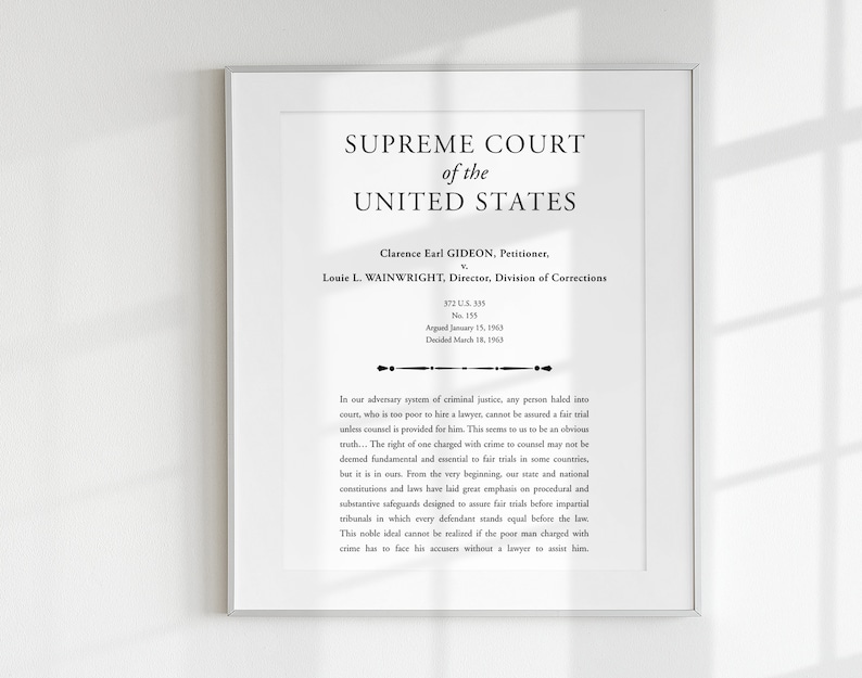 Gideon v. Wainwright Art Print United States Supreme Court Case Quote Justice Legal Poster Lawyer Judge Law Student Gift Classroom image 4