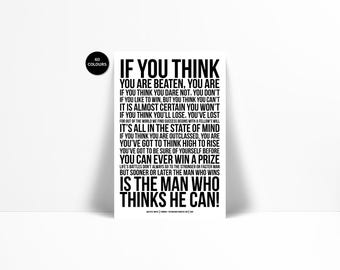 Man Who Thinks He Can - Art Print - Walter D Wintle - Motivational Quote - Inspirational Art - Graduation Gift - Literary Art - The Victor