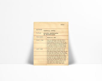 Alice in Wonderland by Lewis Carroll - Library Card Art Print - Book Lovers Poster - Library Poster - Child Book Gift - Dewey Decimal System