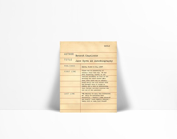 Jane Eyre by Charlotte Brontë - Library Card Art Print - Book Lovers Poster - Library Poster - Book Art Gift - Literary Wall Art