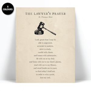Lawyer&#39;s Prayer Thomas More Art Print - Gift for Lawyer Attorney - Law School Graduation - Law Student - Legal Justice Courtroom Quote Art