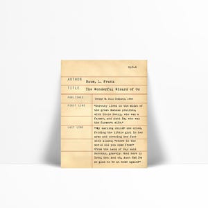 The Wizard of Oz by L. Frank Baum - Library Card Art Print - Book Lover Library Literary Poster - Children's Gift - Dewey Decimal System Art
