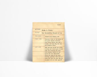 The Wizard of Oz by L. Frank Baum - Library Card Art Print - Book Lover Library Literary Poster - Children's Gift - Dewey Decimal System Art