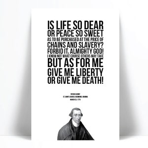 Patrick Henry - Give me Liberty Give me Death - Typographic Print - American History - Quote Art Print - Famous Speech - Gift for Historian