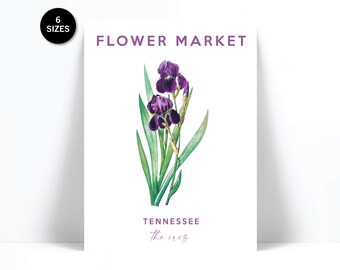 Flower Market Art Print - Tennessee State Flower Wall Art - Iris Poster - Floral Botanical Plant Iris Print - Flower Shop Botany Art Decor