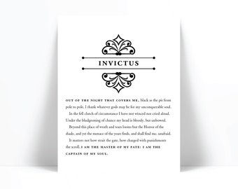 Invictus by William Henley Art Print - Master of My Fate Captain of My Soul - Motivational Inspirational Typography Poster - Graduation Gift
