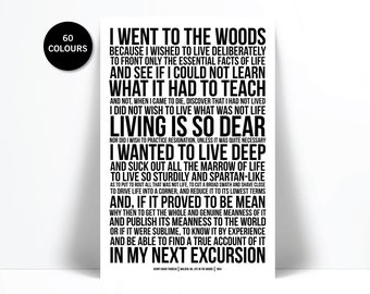 Walden by Henry David Thoreau Art Print - Went to the Woods - Walden Pond - Inspirational Motivational - Literature Quote Art - Nature Print