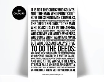 Theodore Roosevelt - Man in the Arena Speech - Typographic Print - American History - Teddy Roosevelt - Inspirational Motivational Quote Art